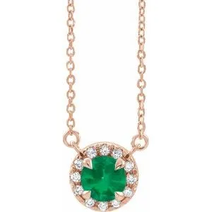 14K Rose 6 mm Lab-Grown Emerald & 1/6 CTW Natural Diamond 18" Necklace