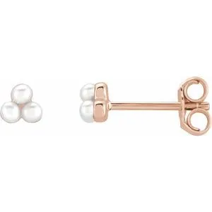 14K Rose Cultured Freshwater Pearl Cluster Earrings