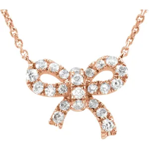 14k Rose Gold 1/6 CTW Diamond Bow 18" Necklace
