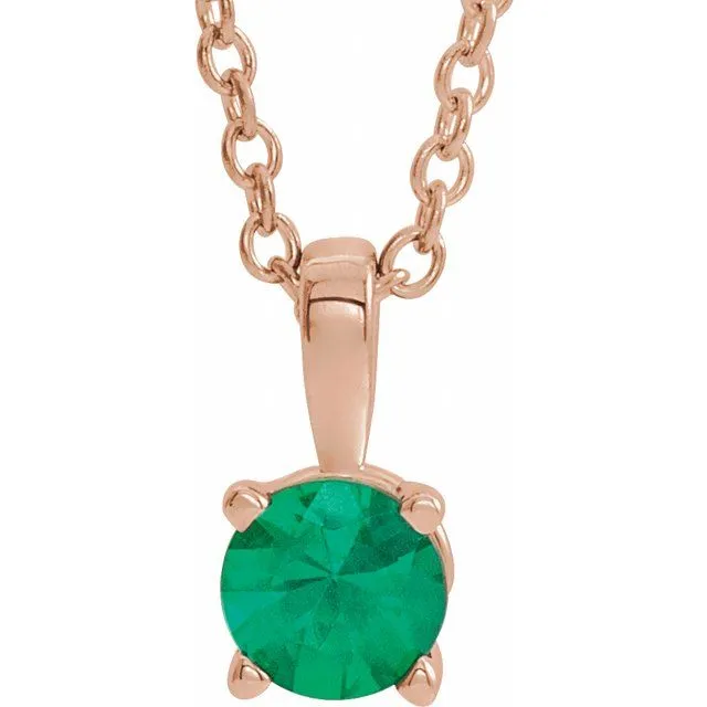 14K Rose Gold 6 mm Natural Emerald 16-18" Necklace