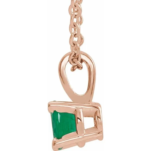 14K Rose Gold 6 mm Natural Emerald 16-18" Necklace