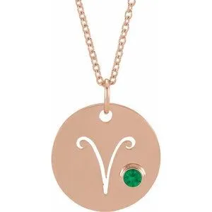 14K Rose Natural Emerald Aries Zodiac 16-18" Necklace