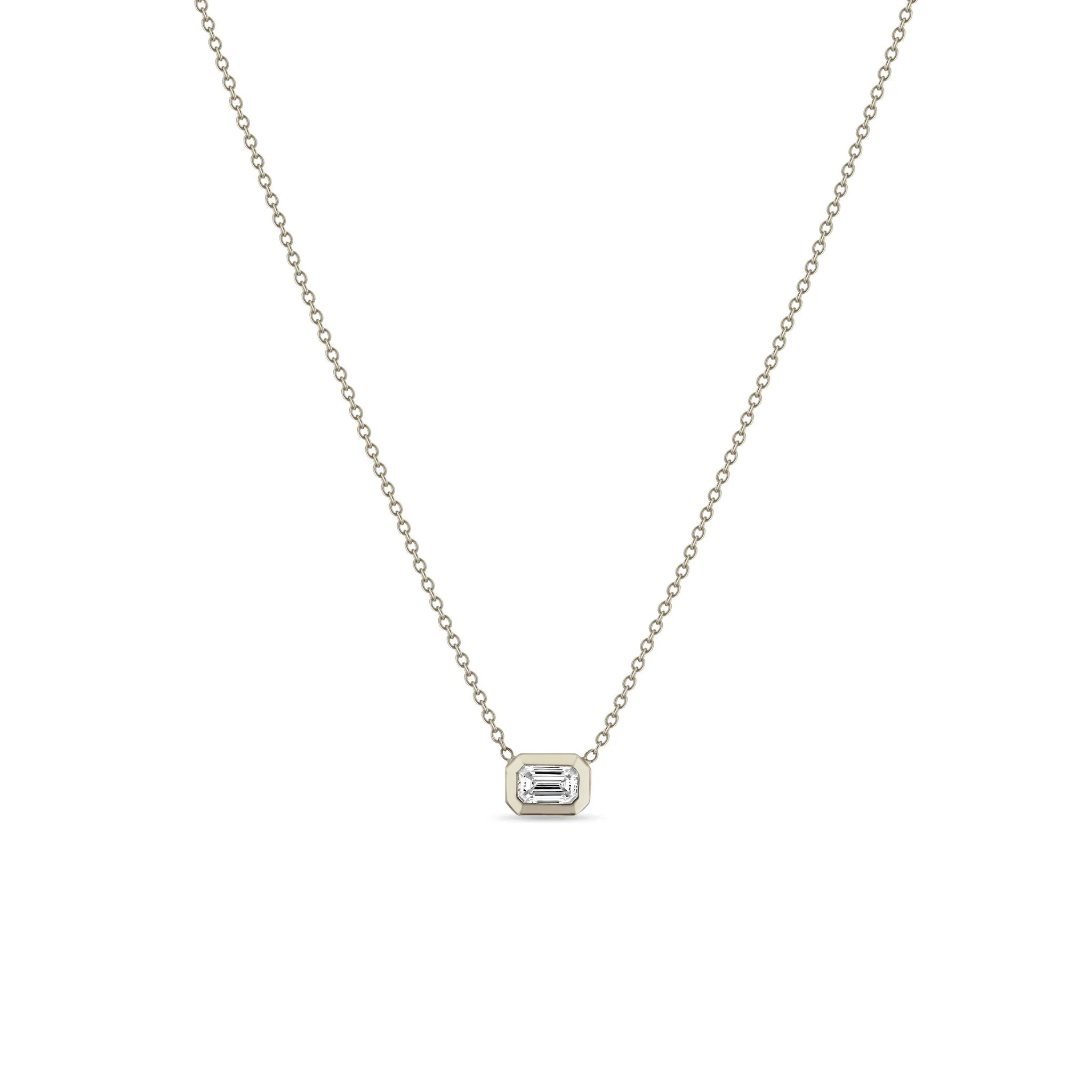 14k Small Emerald Cut Diamond Necklace