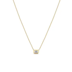 14k Small Emerald Cut Diamond Necklace