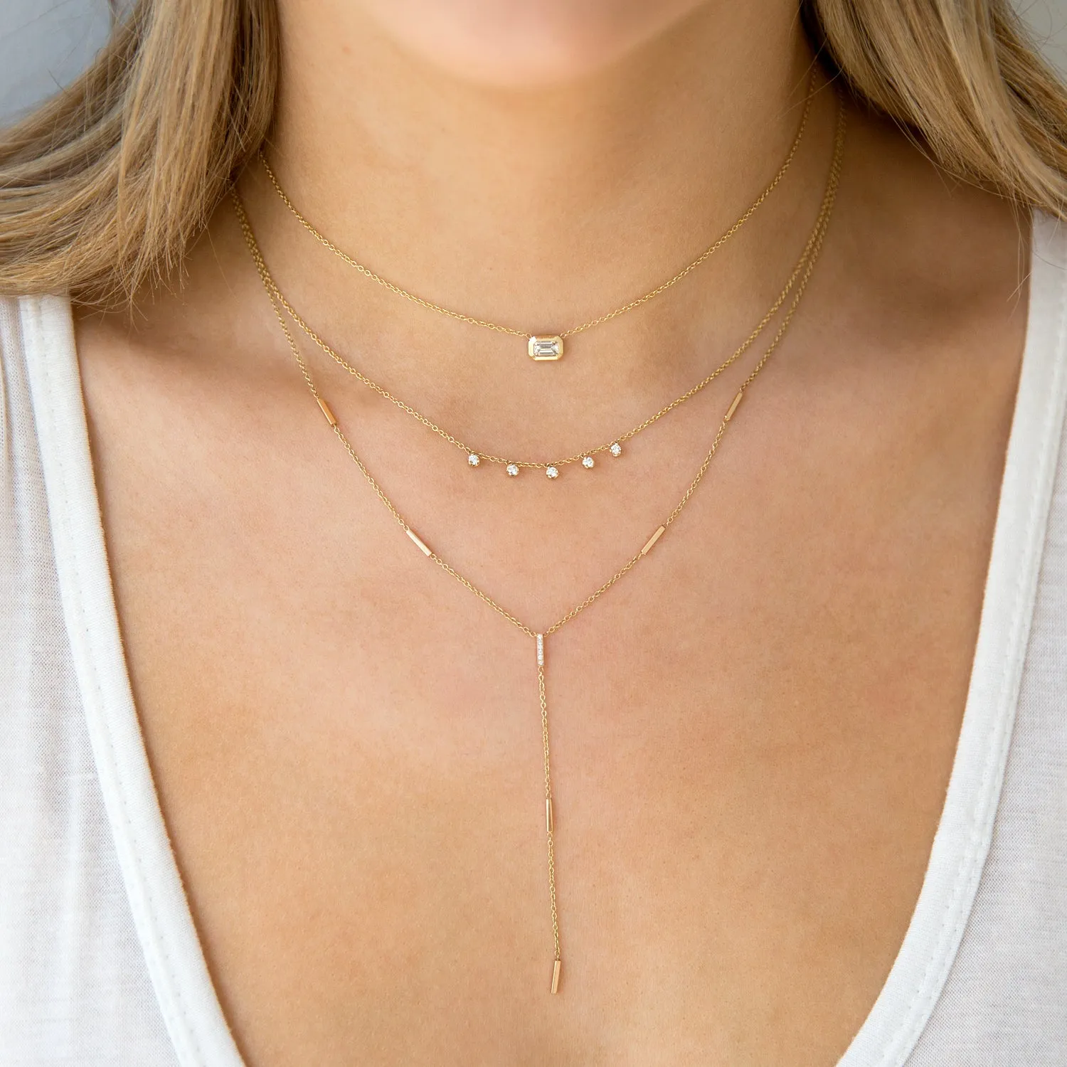 14k Small Emerald Cut Diamond Necklace