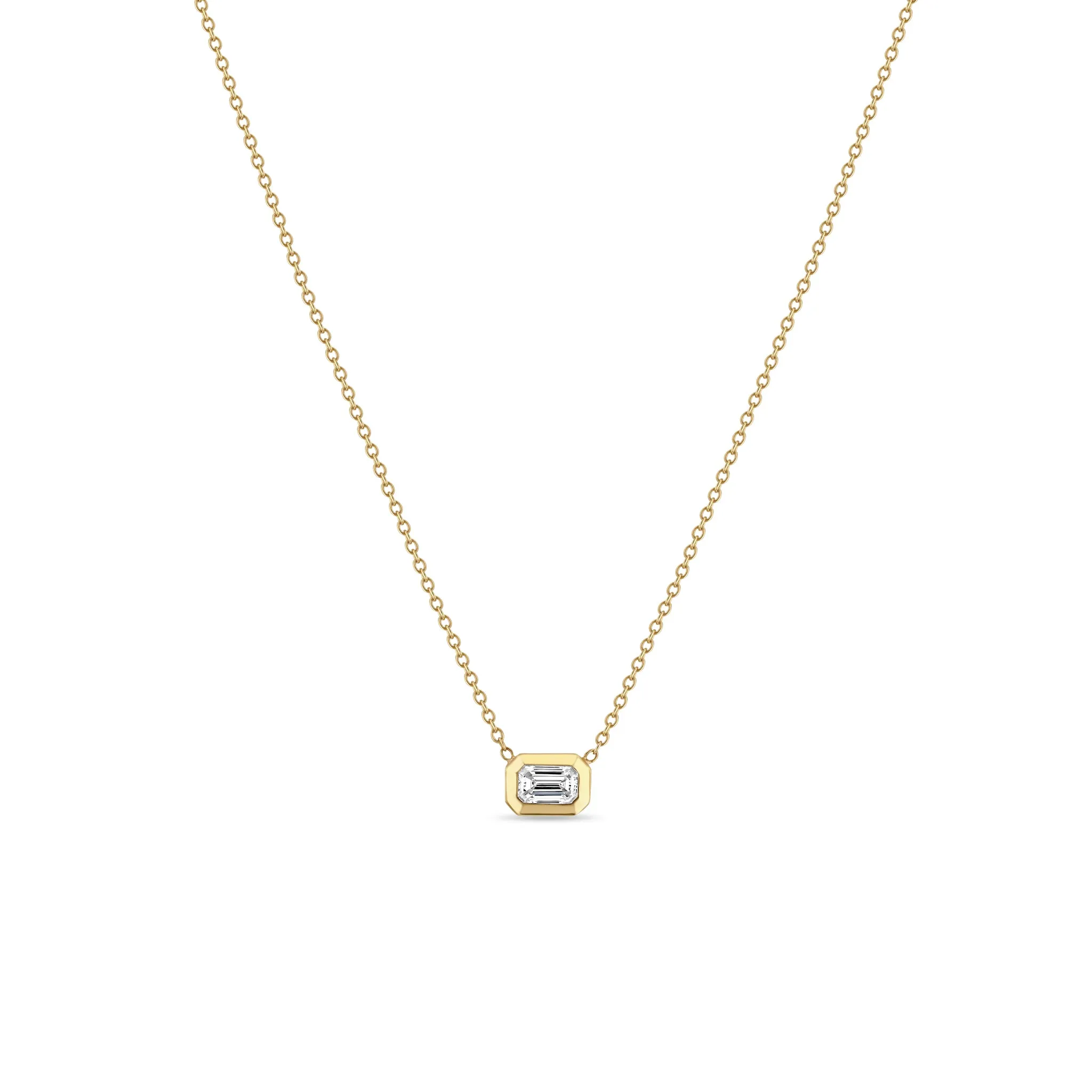 14k Small Emerald Cut Diamond Necklace