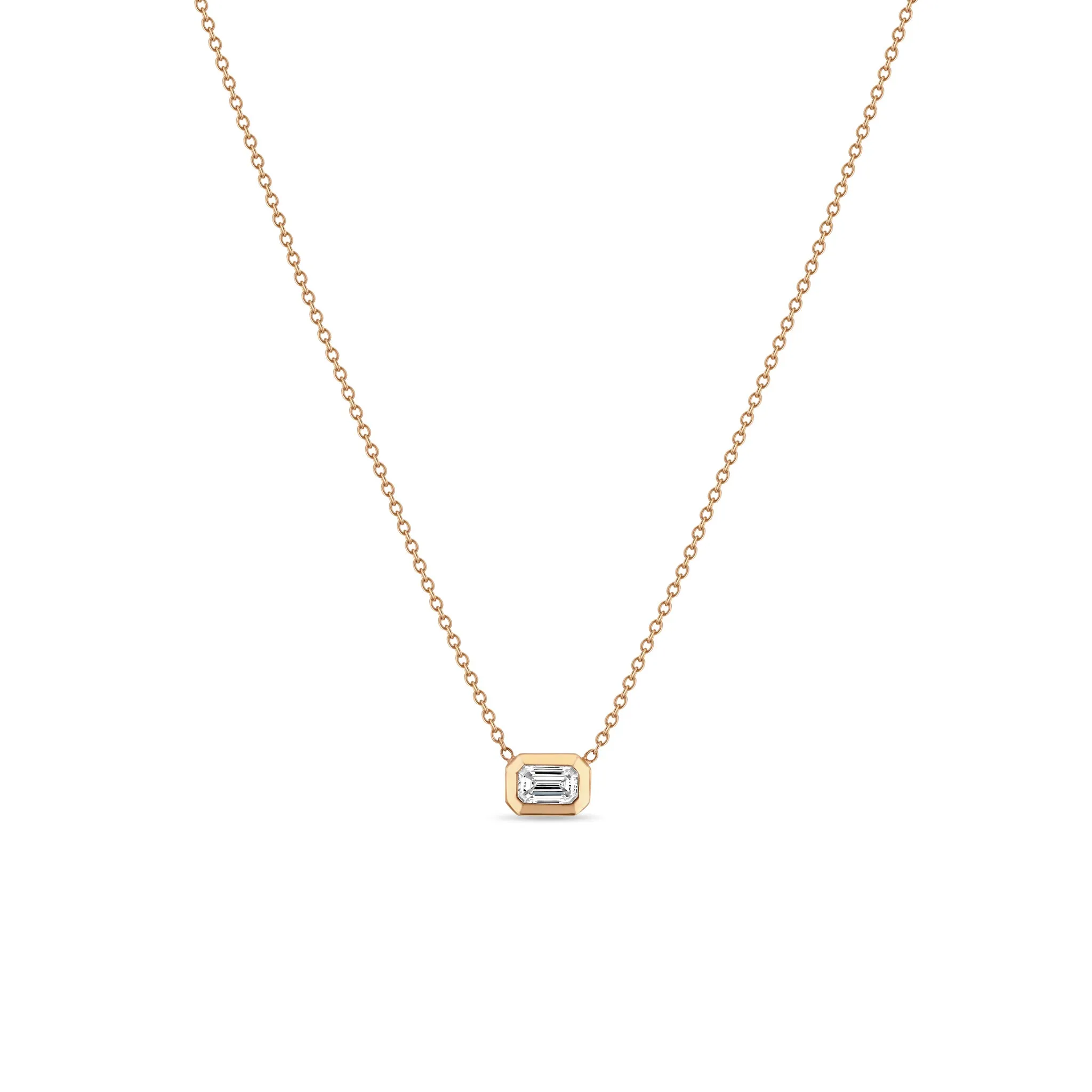 14k Small Emerald Cut Diamond Necklace