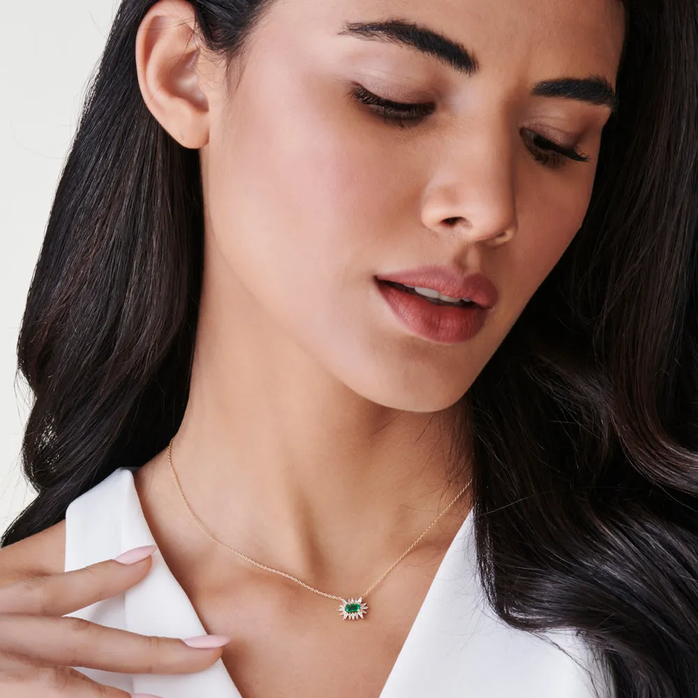 14k Tapered Baguette Diamond & Emerald Necklace
