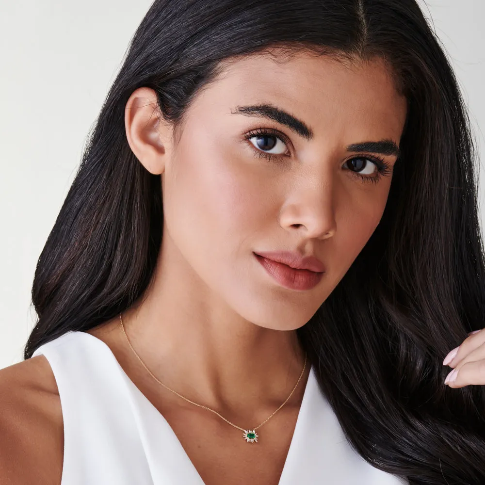 14k Tapered Baguette Diamond & Emerald Necklace