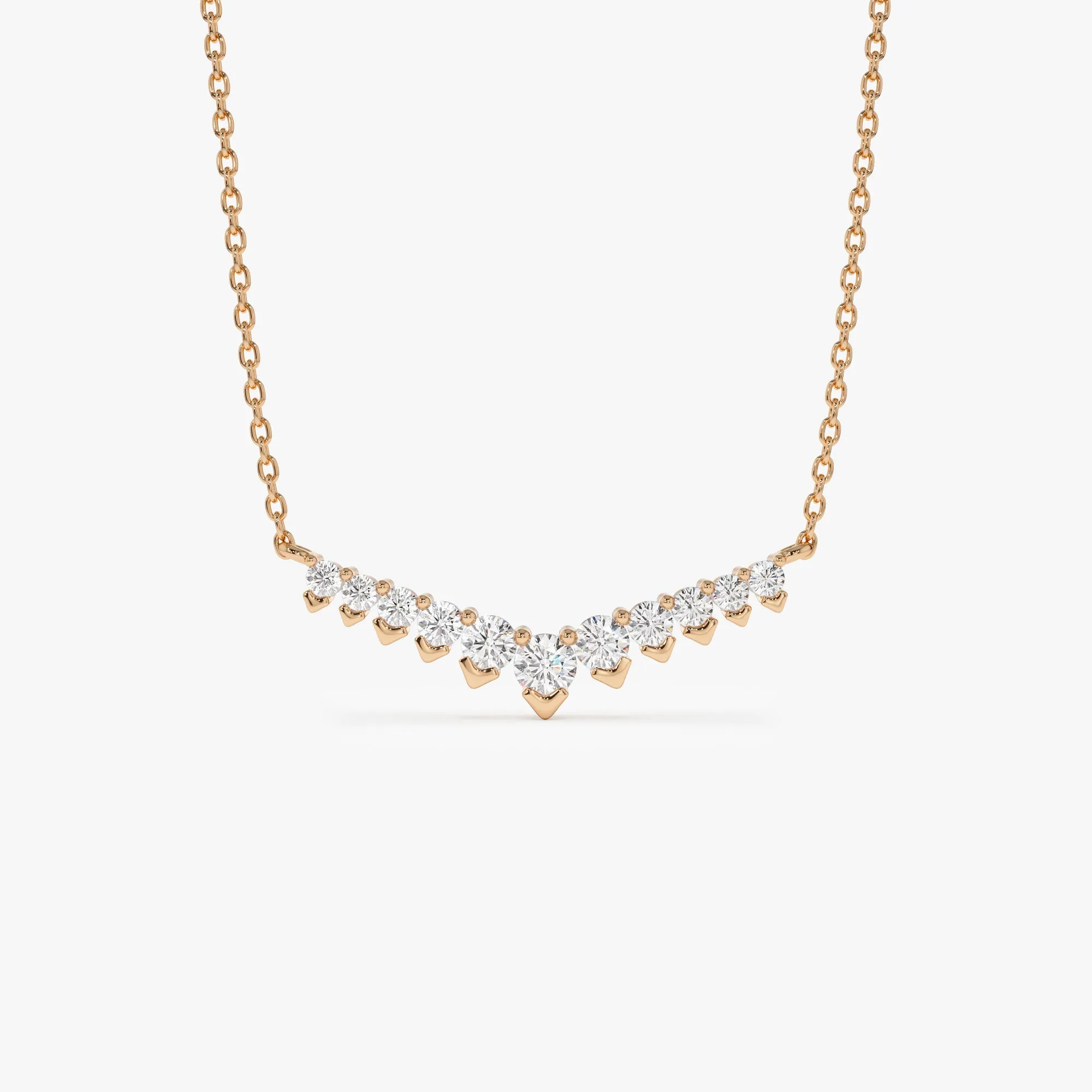 14k V Prong Chevron Diamond Necklace