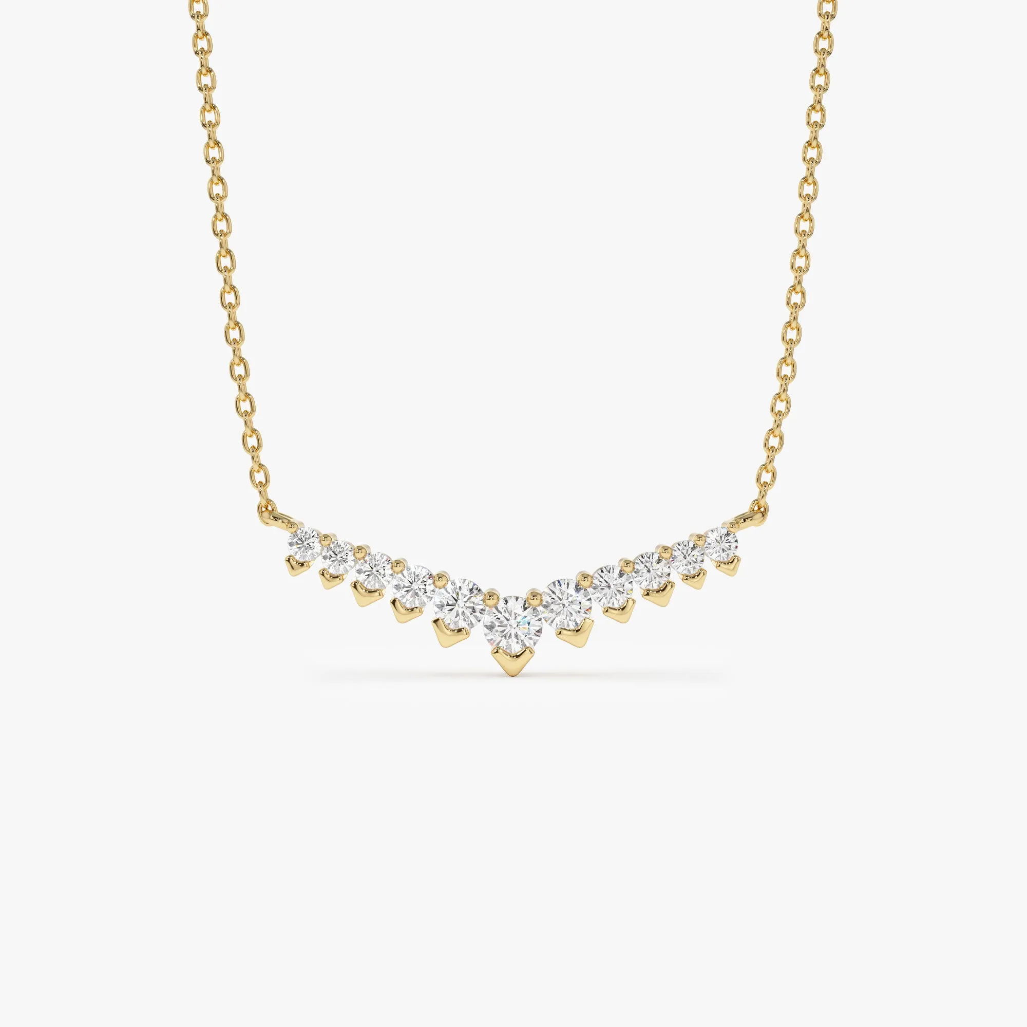 14k V Prong Chevron Diamond Necklace