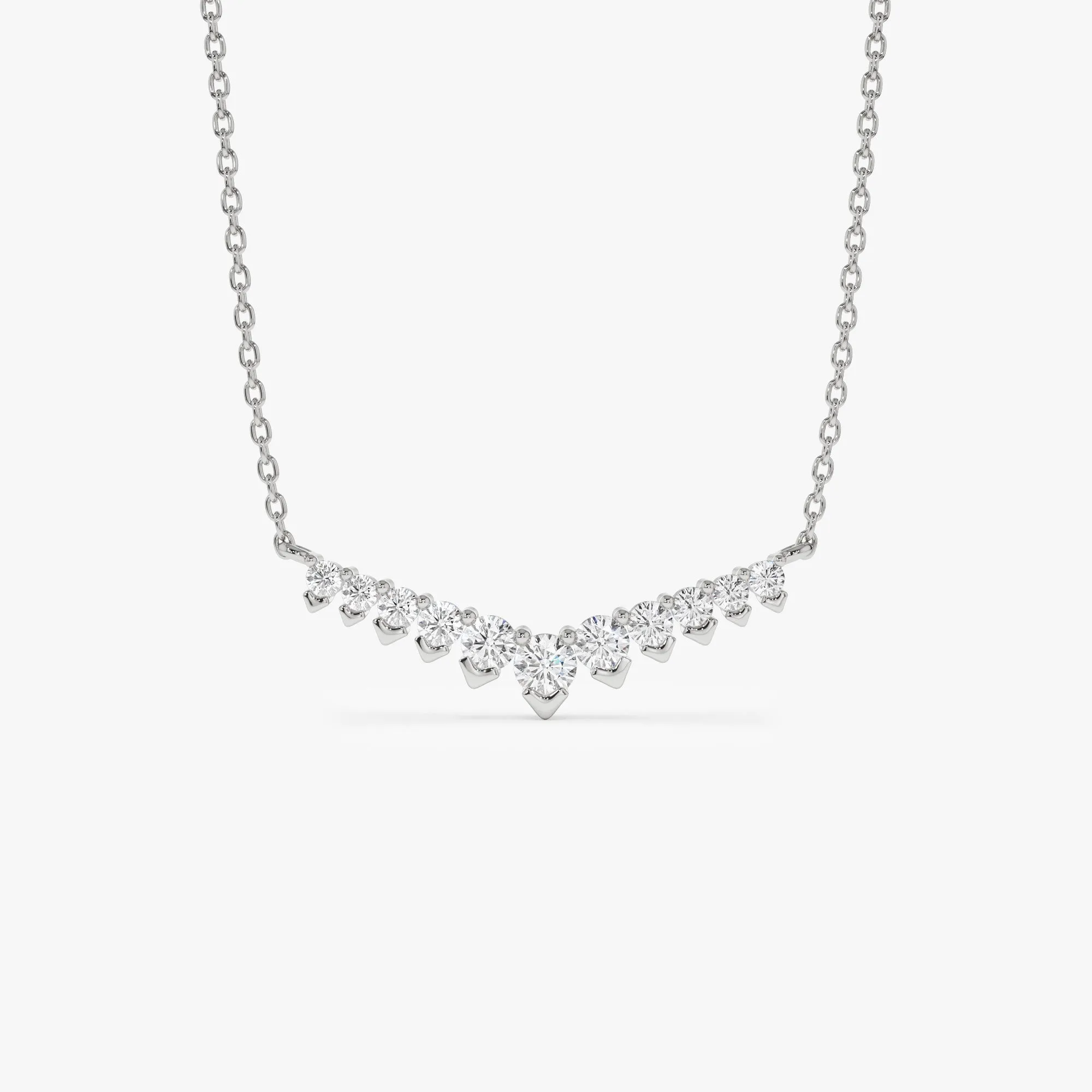 14k V Prong Chevron Diamond Necklace