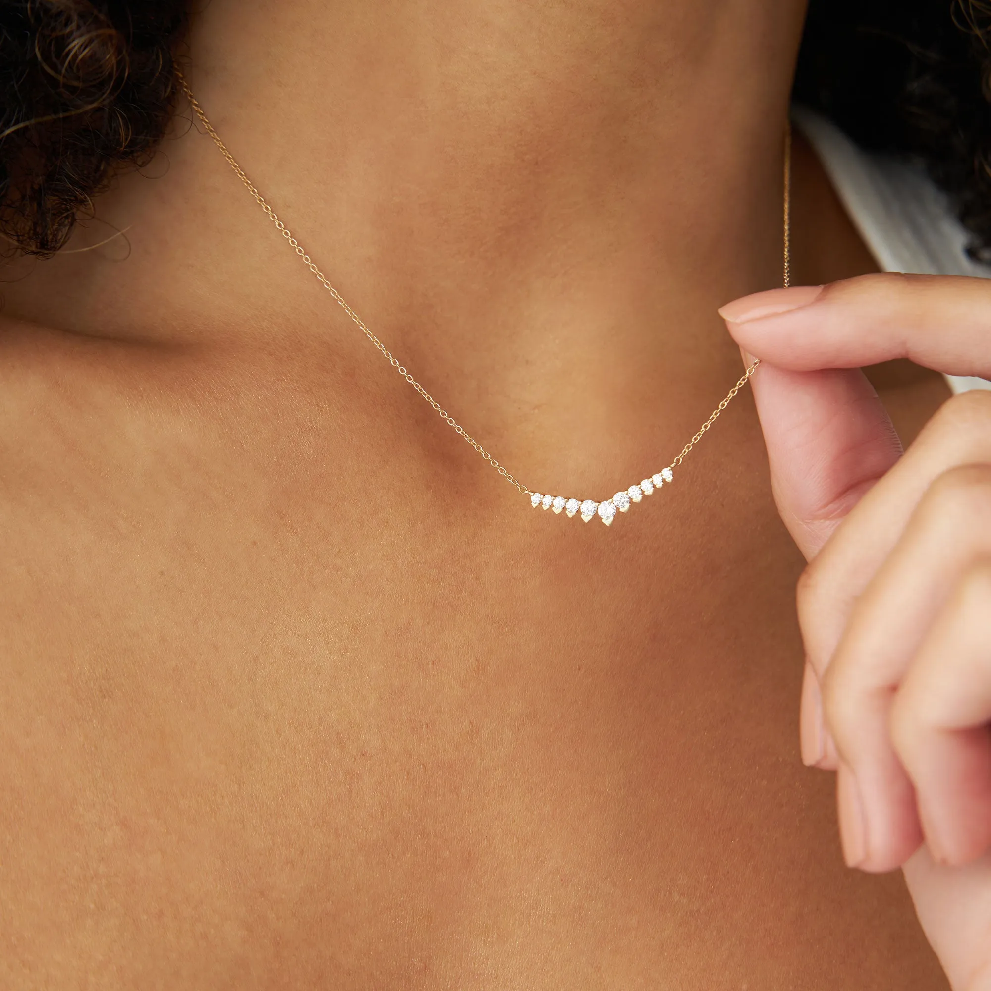 14k V Prong Chevron Diamond Necklace