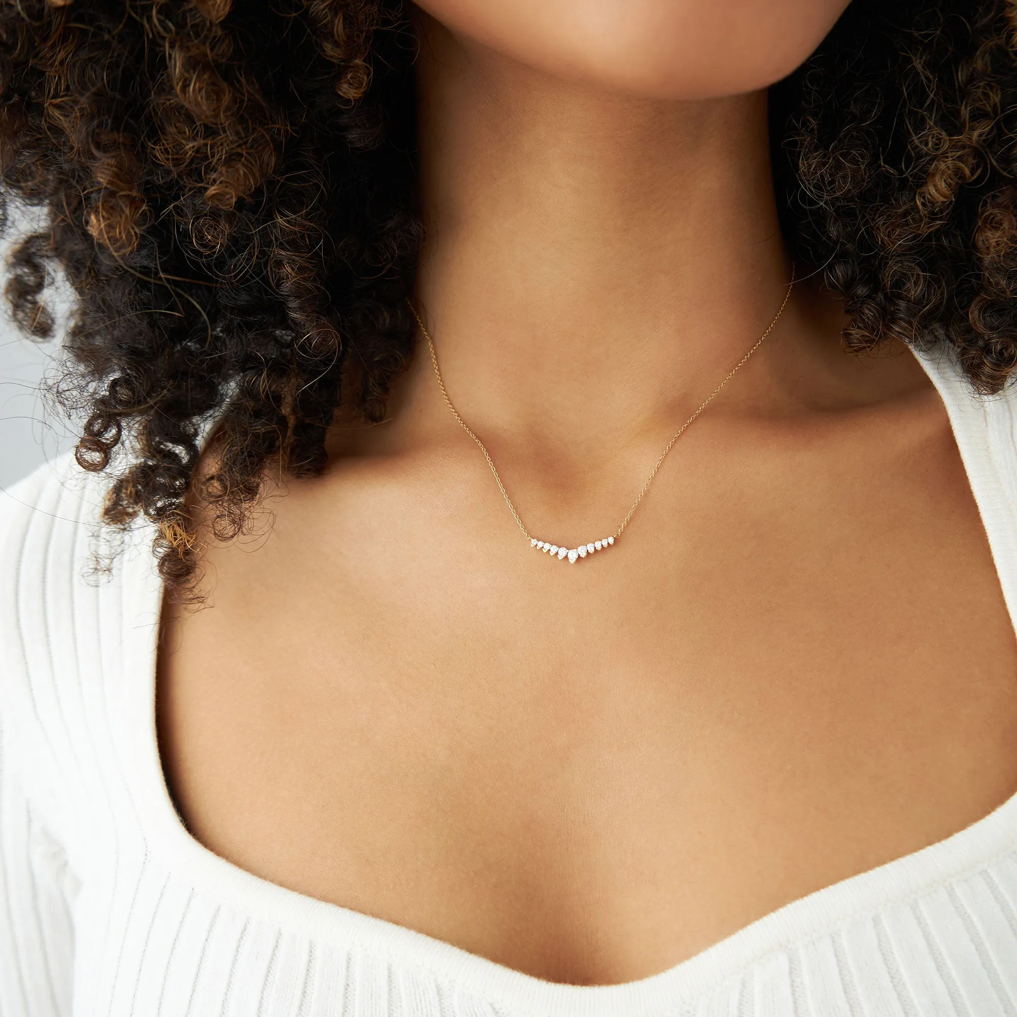 14k V Prong Chevron Diamond Necklace