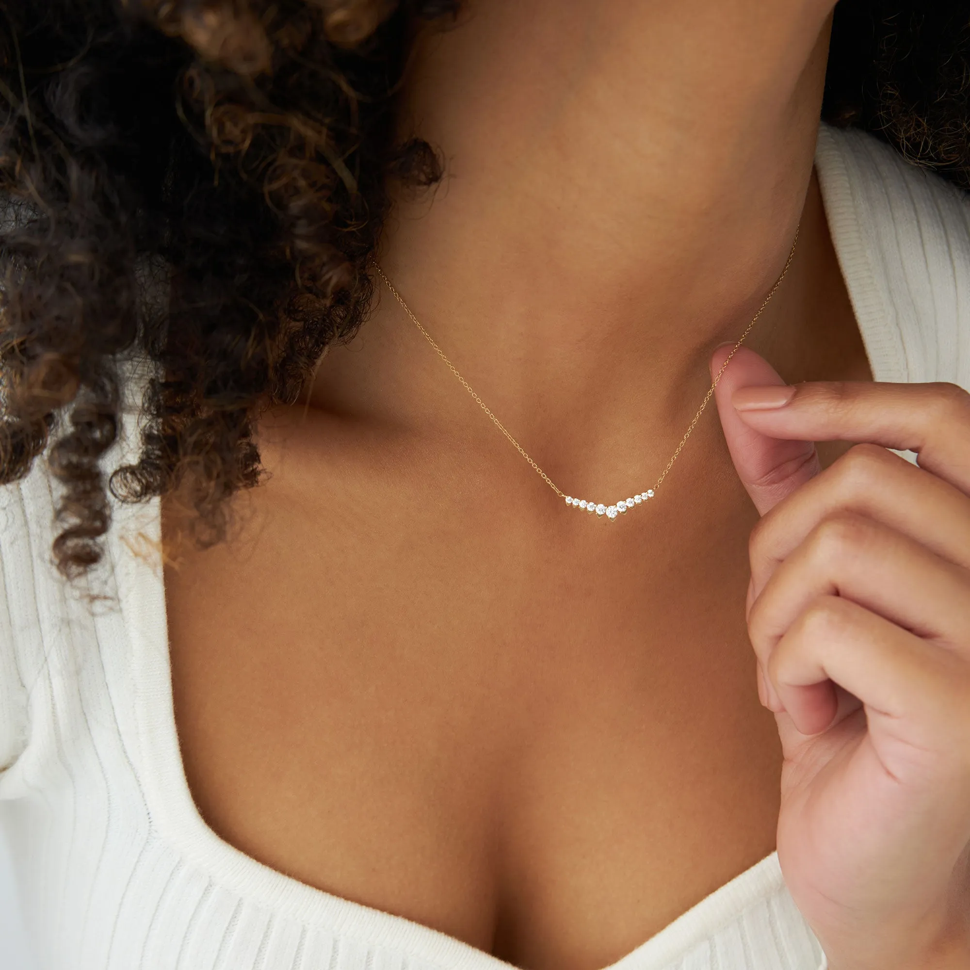 14k V Prong Chevron Diamond Necklace