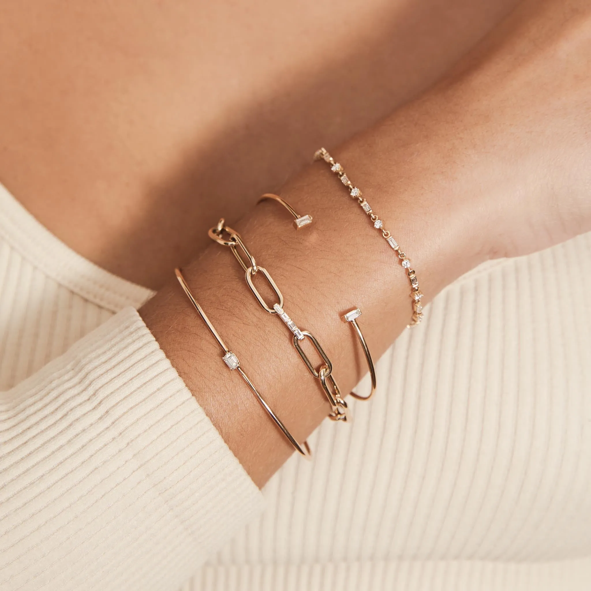 14k Vertical Baguette Diamond Cuff - SALE