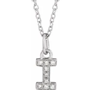 14K White .03 CTW Natural Diamond Petite Initial I 16-18" Necklace