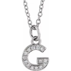 14K White .05 CTW Natural Diamond Petite Initial G 16-18" Necklace