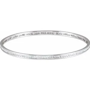 14K White  1 1/2 CTW Diamond Stackable Bangle 8" Bracelet
