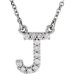 14K White 1/10 CTW Natural Diamond Initial J 16" Necklace