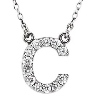 14K White 1/8 CTW Natural Diamond Initial C 16" Necklace
