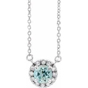 14K White 3 mm Natual Aquamarine & .03 CTW Natual Diamond 16" Necklace