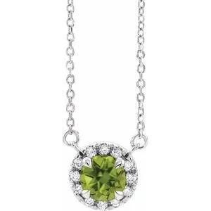 14K White 3.5 mm Natural Peridot & .03 CTW Natural Diamond 16" Necklace