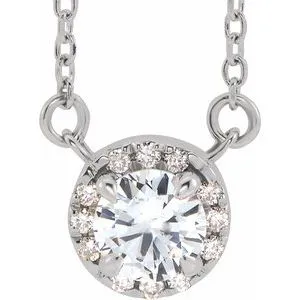 14K White 5 mm Natural White Sapphire & 1/10 CTW Natural Diamond 16" Necklace