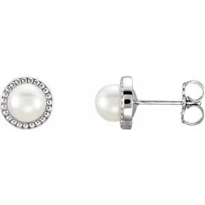 14K White 5.5-6 mm Freshwater Cultured Pearl Earrings