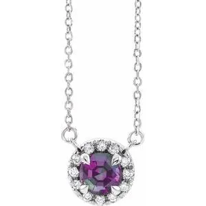 14K White 6.5 mm Lab-Grown Alexandrite & 1/6 CTW Natural Diamond 16" Necklace