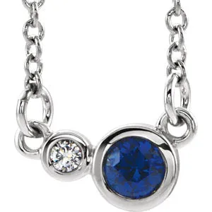 14K White Blue Sapphire & .03 CTW Diamond 18" Necklace
