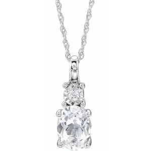 14K White Created White Sapphire & .02 CTW Diamond 18" Necklace