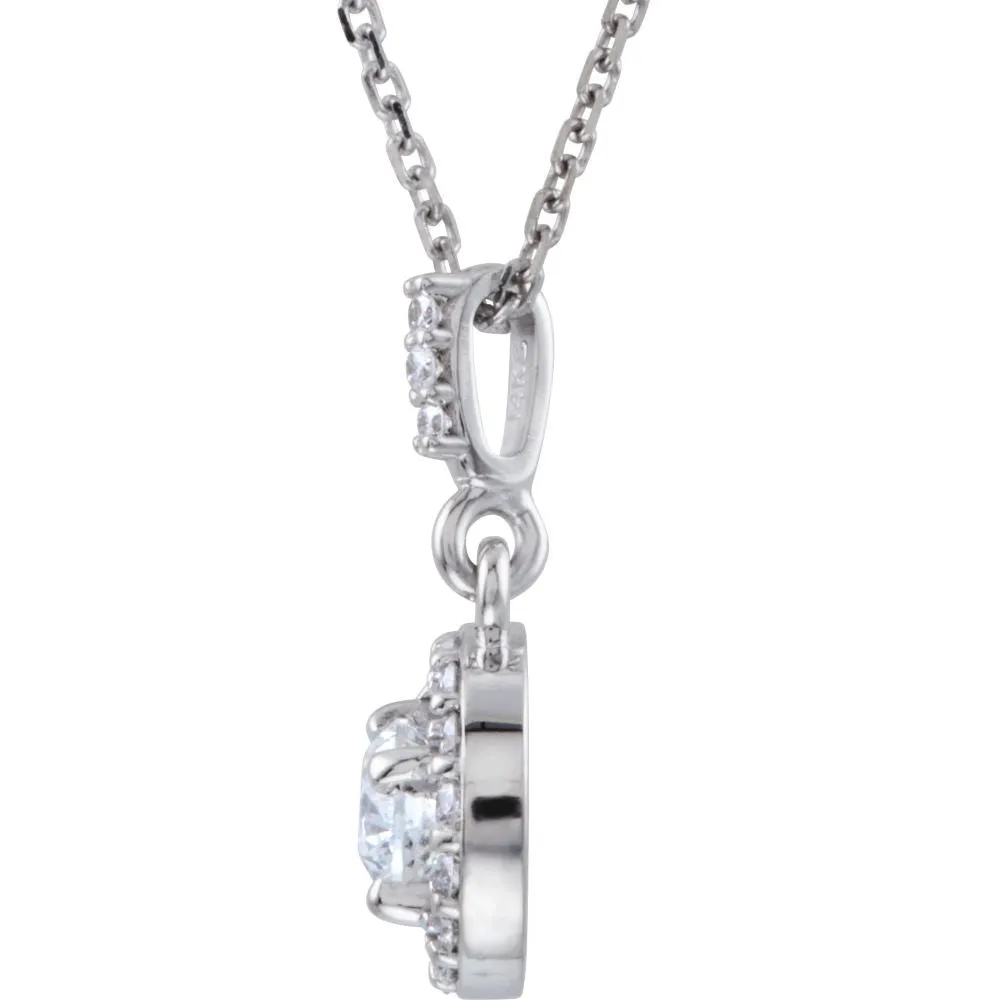 14k White Gold 1 CTW Diamond Halo-Style 18" Necklace