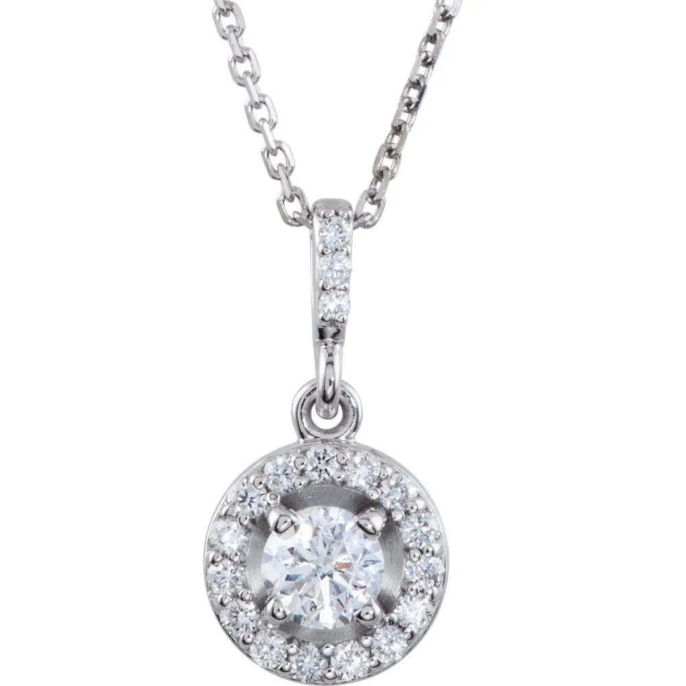 14k White Gold 1 CTW Diamond Halo-Style 18" Necklace