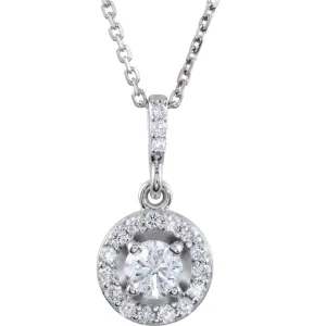 14k White Gold 1 CTW Diamond Halo-Style 18" Necklace