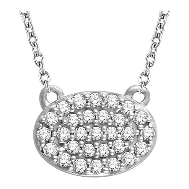 14k White Gold 1/5 CTW Diamond Oval Cluster 16-18" Necklace