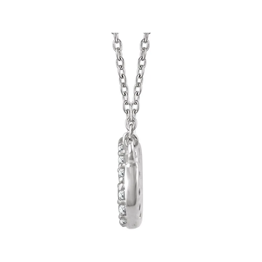 14k White Gold 1/5 CTW Diamond Oval Cluster 16-18" Necklace