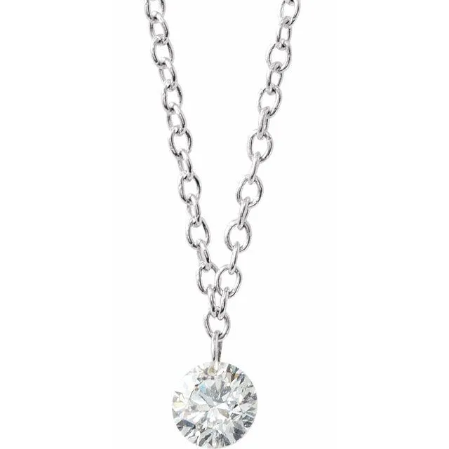 14K White Gold 1/6 CT Drilled Natural Diamond Solitaire 8-9" Anklet