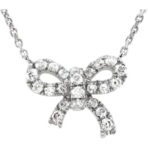 14k White Gold 1/6 CTW Diamond Bow 18" Necklace