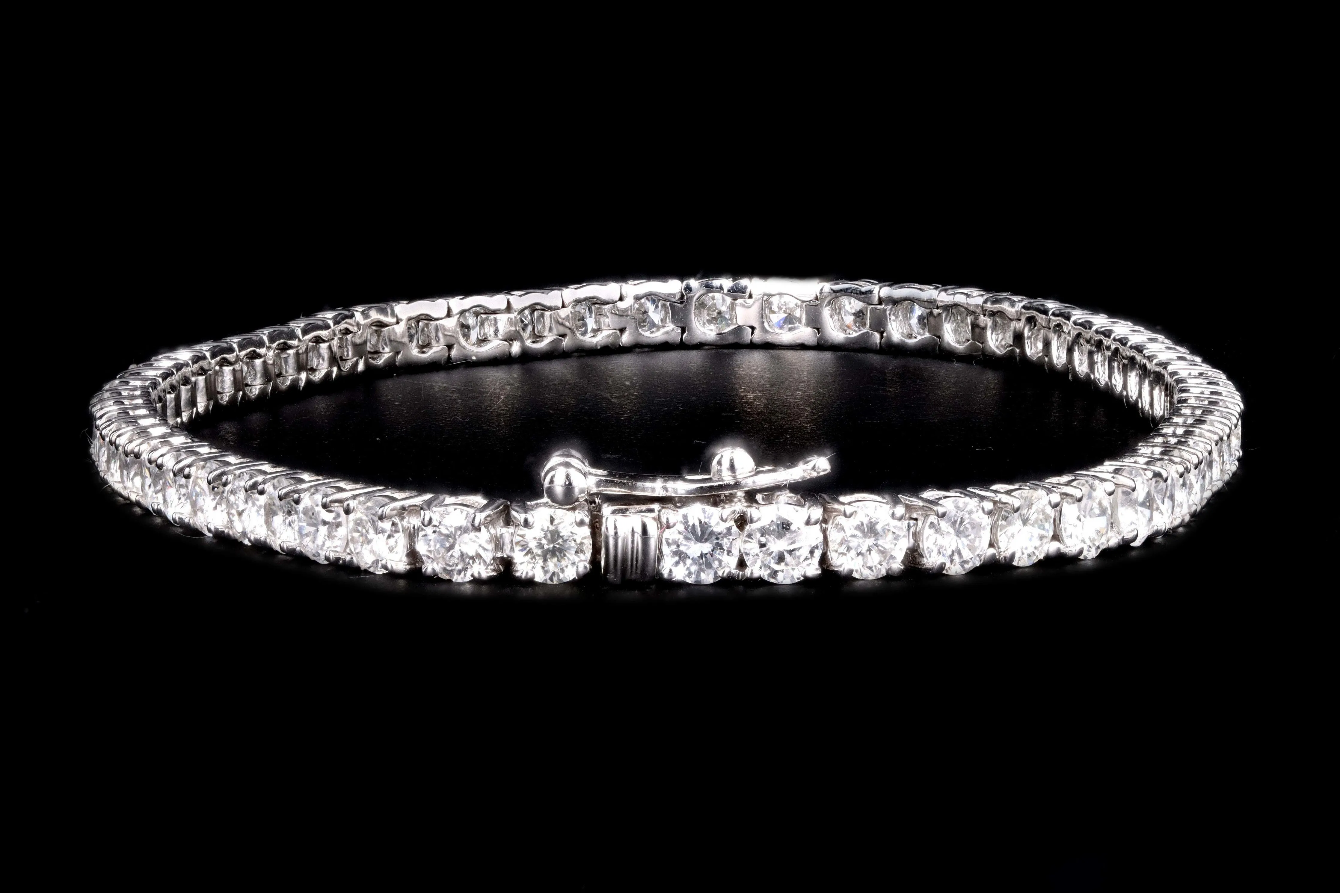 14K White Gold 4.94 Carat Round Brilliant Cut Diamond Tennis Bracelet