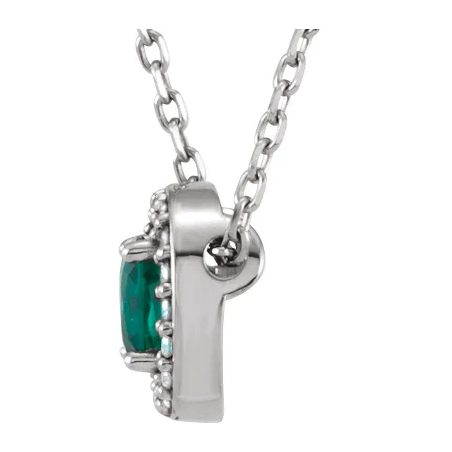 14k White Gold Chatham® Created Emerald & .04 CTW Diamond 16" Necklace