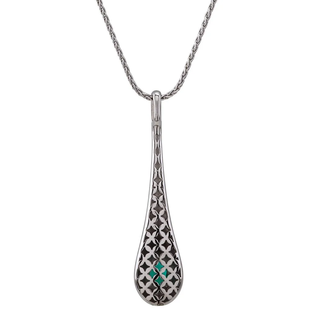 14k White Gold Chatham® Created Emerald & 3/4 CTW Diamond 18" Necklace