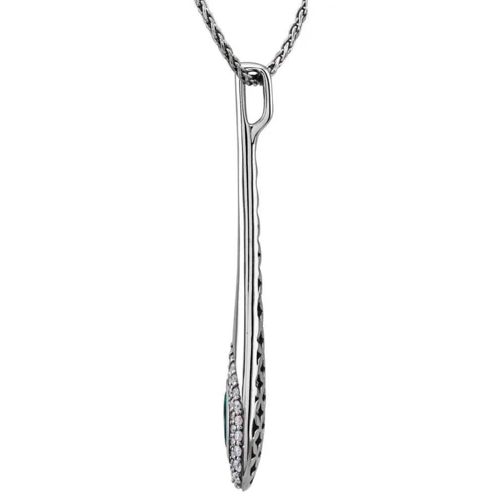 14k White Gold Chatham® Created Emerald & 3/4 CTW Diamond 18" Necklace