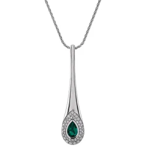 14k White Gold Chatham® Created Emerald & 3/4 CTW Diamond 18" Necklace