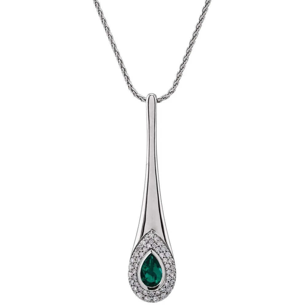 14k White Gold Chatham® Created Emerald & 3/4 CTW Diamond 18" Necklace
