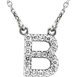 14K White Initial B 1/8 CTW Diamond 16" Necklace