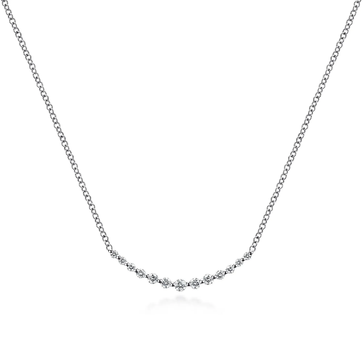 14K White Natural Diamond 17.5 inch Necklace