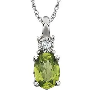 14K White Peridot & .02 CTW Diamond 18" Necklace