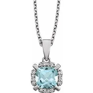 14K White Sky Blue Topaz & .05 CTW Diamond 18" Necklace