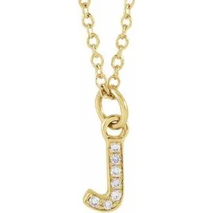 14K Yellow .025 CTW Natural Diamond Petite Initial J 16-18" Necklace